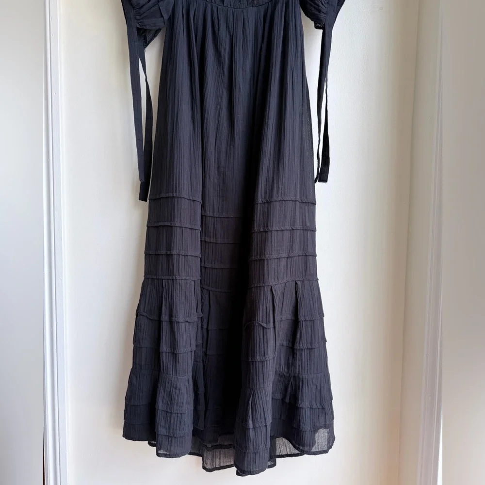 Free People Let’s Be Friends Black Summer Midi Dress Women’s Size S Puff Sleeve - Picture 5 of 16